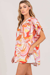 Coral Abstract Print Half Button Blouse - Stylish & Chic, Blouses, $ 45.00, A Moment Of Now™